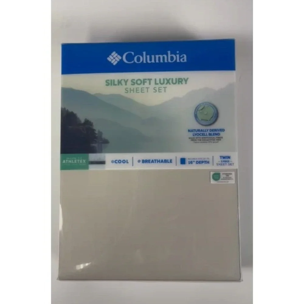 Columbia Silky Soft Luxury Twin Sheet Set Lyocell Blend Beige Khaki 16in Deep